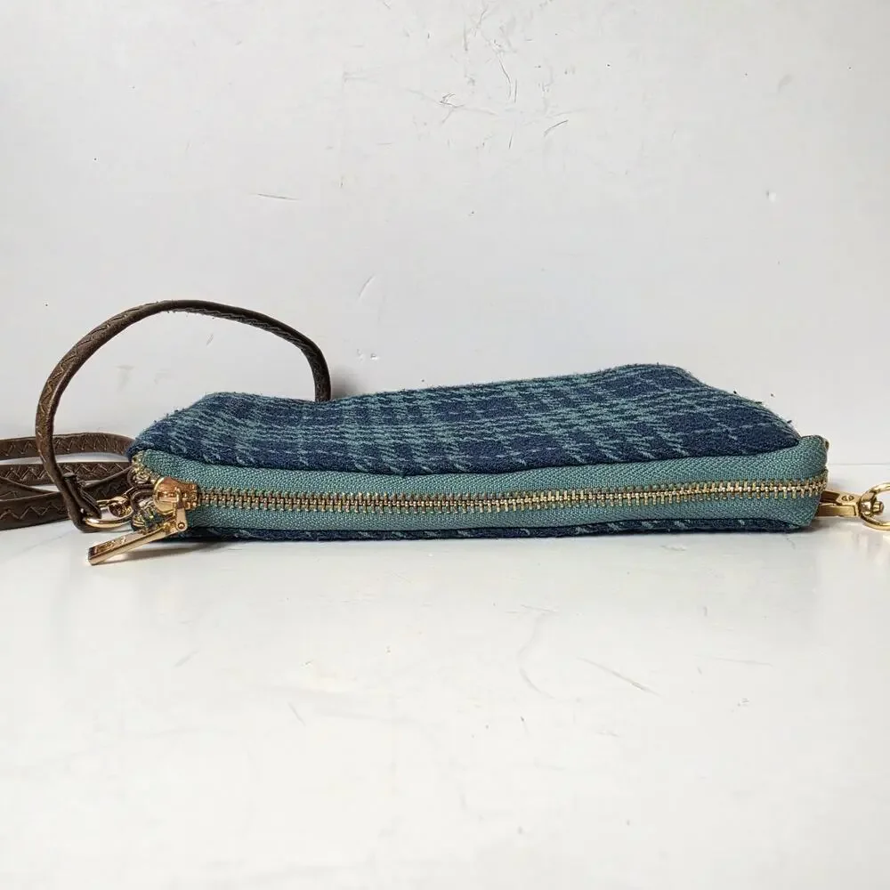 Jen & Co Crossbody Purse Plaid Blue Green Tweed Bag Detachable Straps Wristlet